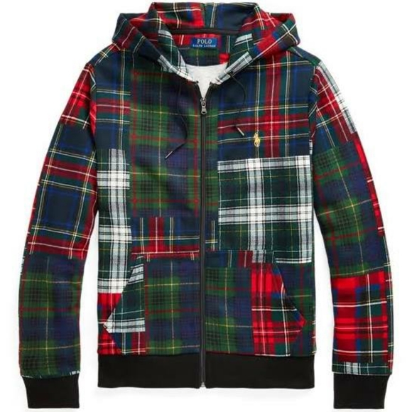 Polo Ralph Lauren Other - Polo Ralph Lauren Plaid Patchwork Fleece Hoodie Full Zip Up Hooded Jacket
